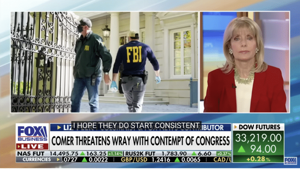 FOX Business' Maria Bartiromo, Fox News contributor Liz Peek and Amerivet Securities head of U.S. rates Gregory Faranello discuss Rep. James Comer threatening FBI Director Christopher Wray with contem