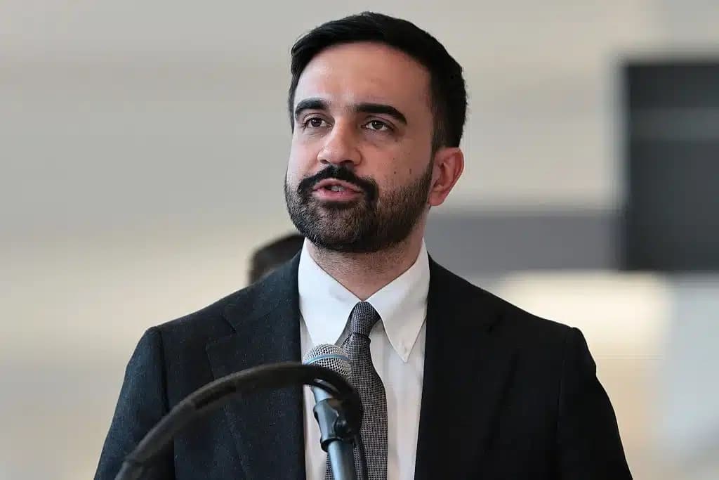 New York City Mayor Zohran Mamdani speaks at a podium